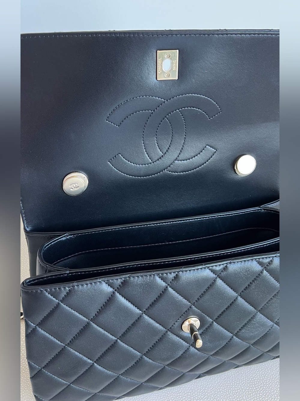 Chanel FLAP BAG WITH TOP HANDLE Lambskin & Gold-Tone Metal - Picture 10 of 16